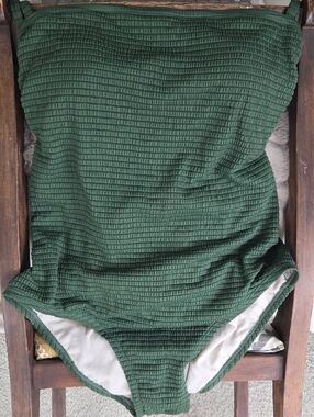 ONE PIECE QUILTED SWIMSUIT FOREST GREEN KONA SOL SQUARE NECK TIE BACK SWIMWEAR